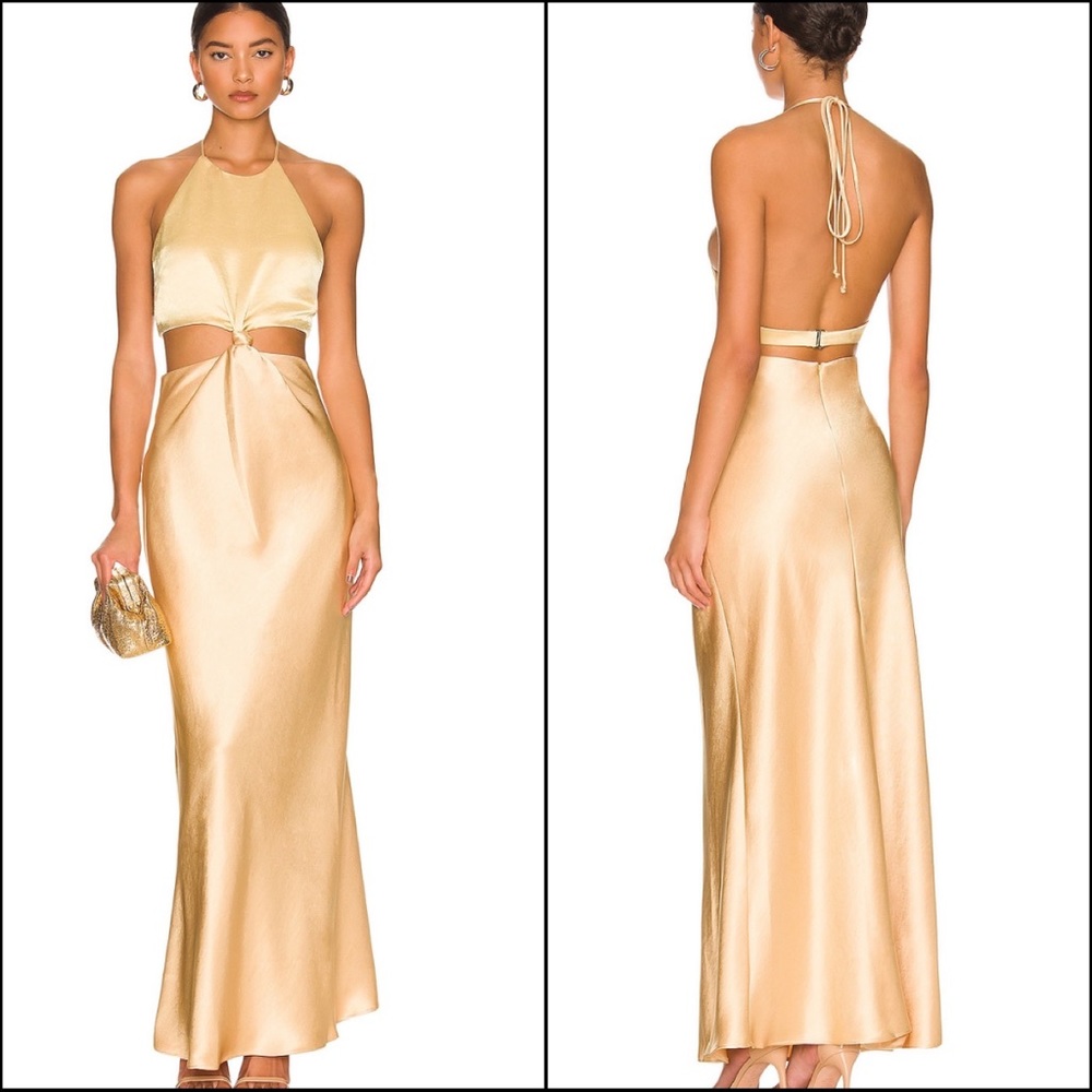 NWT BEC & BRIDGE halter cutout silky maxi dress
